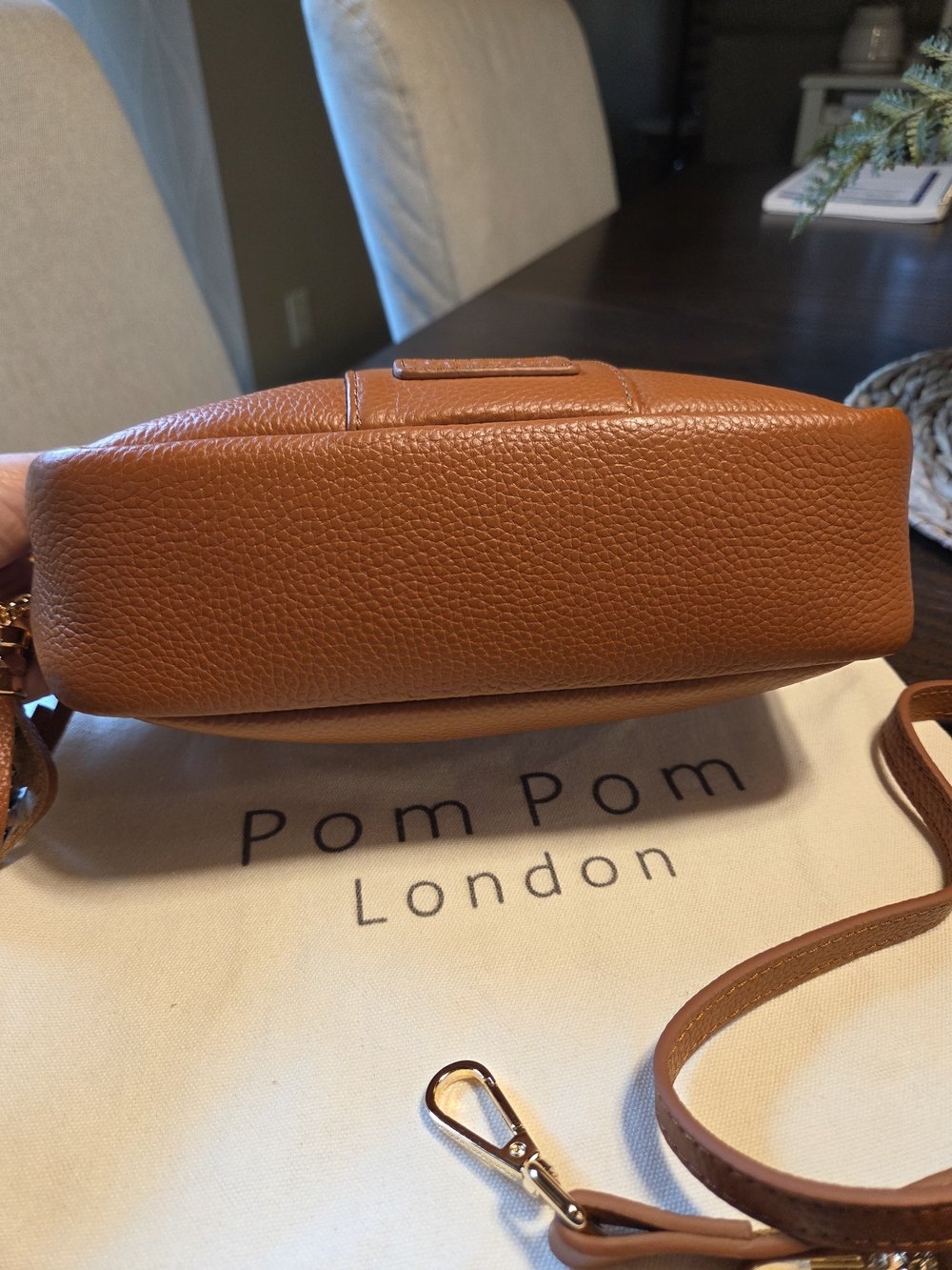 Pom Pom London City Leather Crossbody Bag Maple Tan Chevron Strap Bundle - Picture 4 of 6